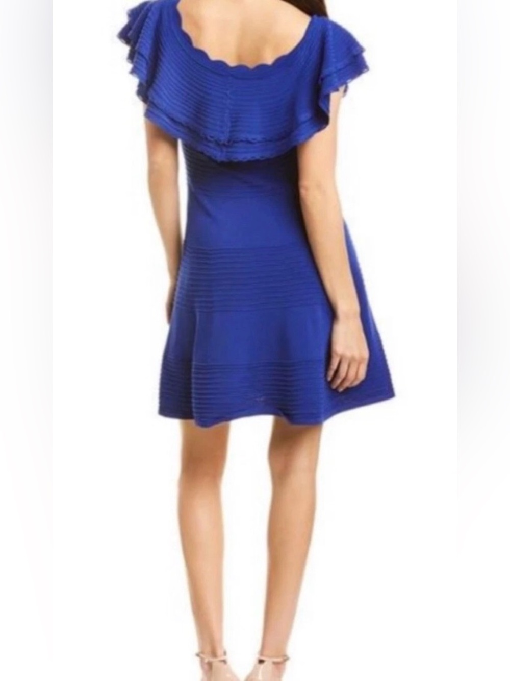 Eliza J Royal Blue Ruffled Neck Midi Dress knit size small - Picture 2 of 4